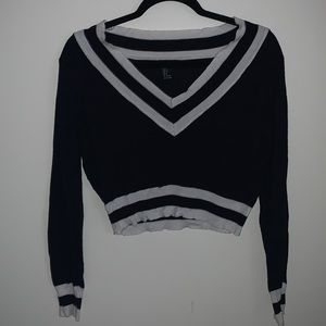 Navy Blue Cropped Stripe Sweater